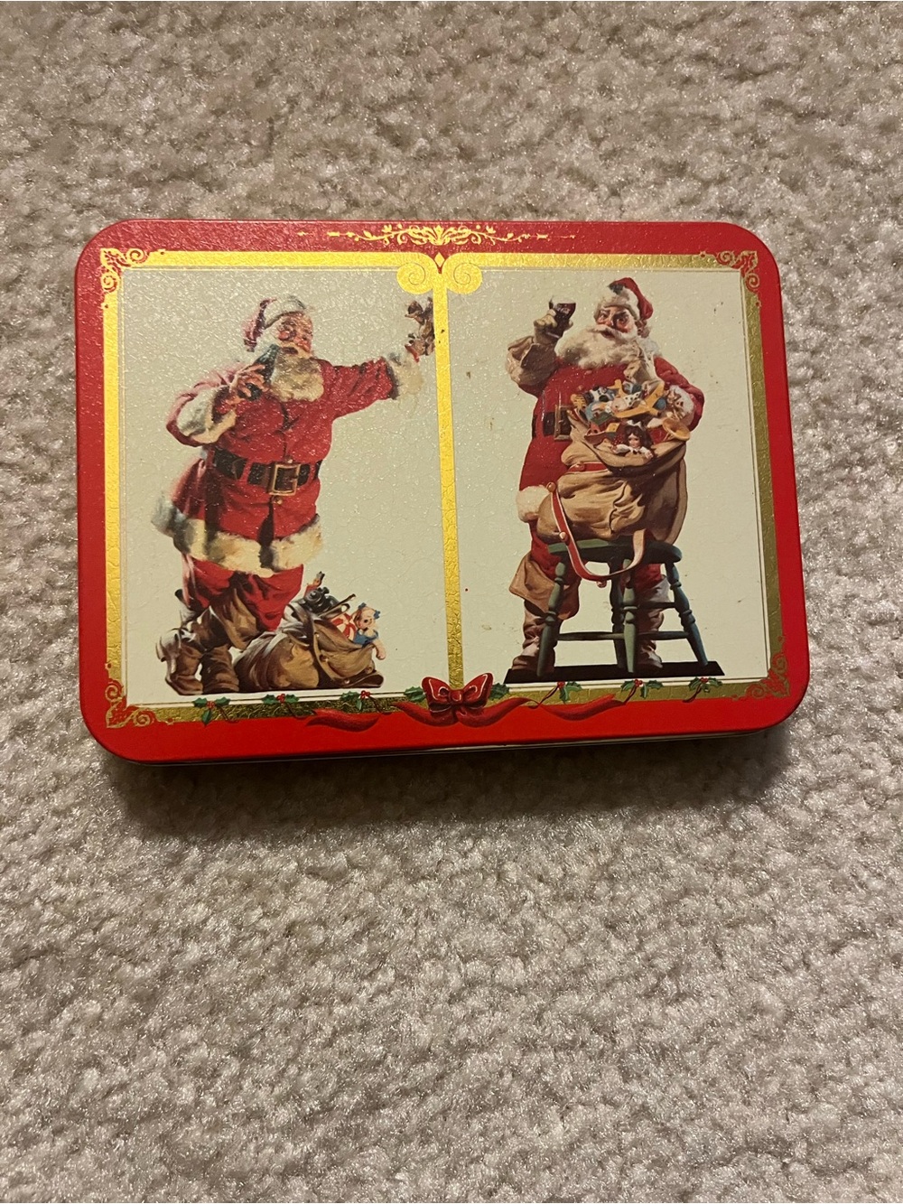 Coca Cola Christmas Santa tin with playing cards